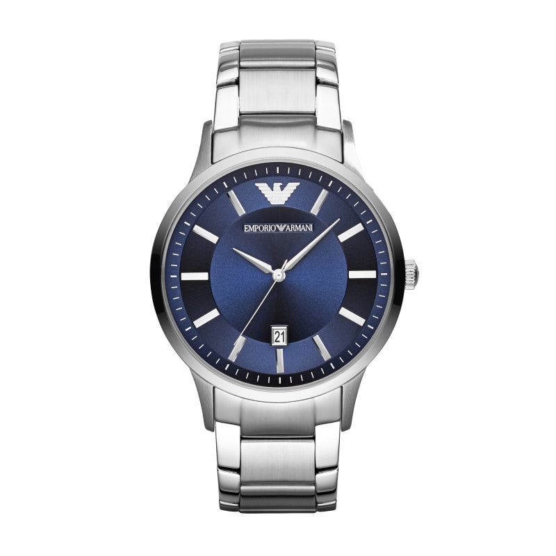 Emporio Armani Silver & Blue Analog Watch