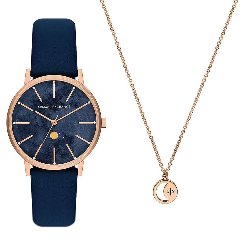 Armani Exchange Rose Gold Navy Watch Set