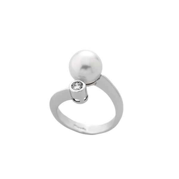 Timeless Elegance Pearl and Crystal Silver Ring