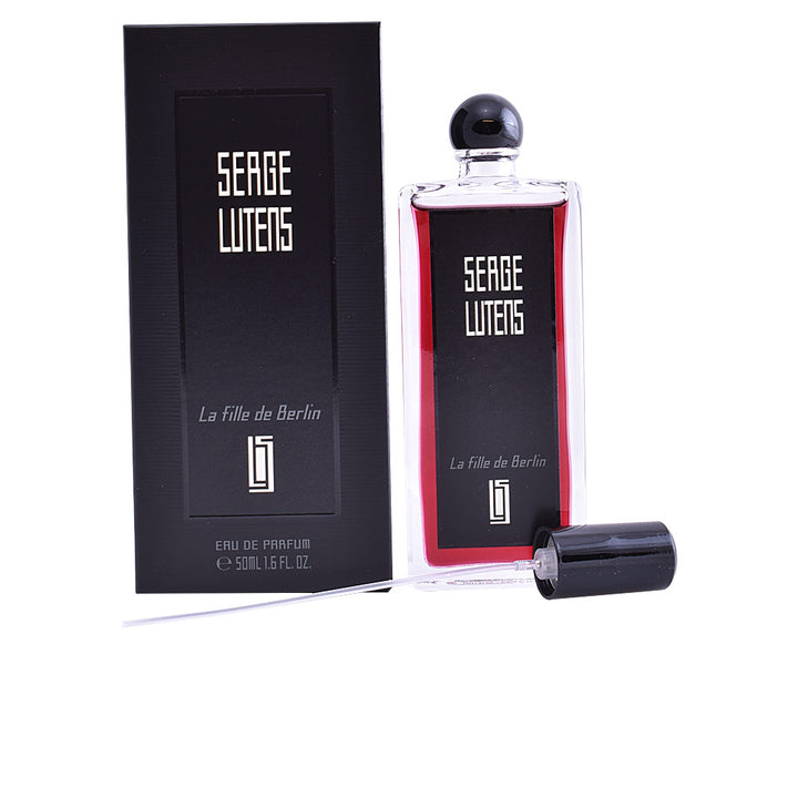 50 ml clear rectangular perfume bottle with black cap; spiced rose eau de parfum, Collection Noire