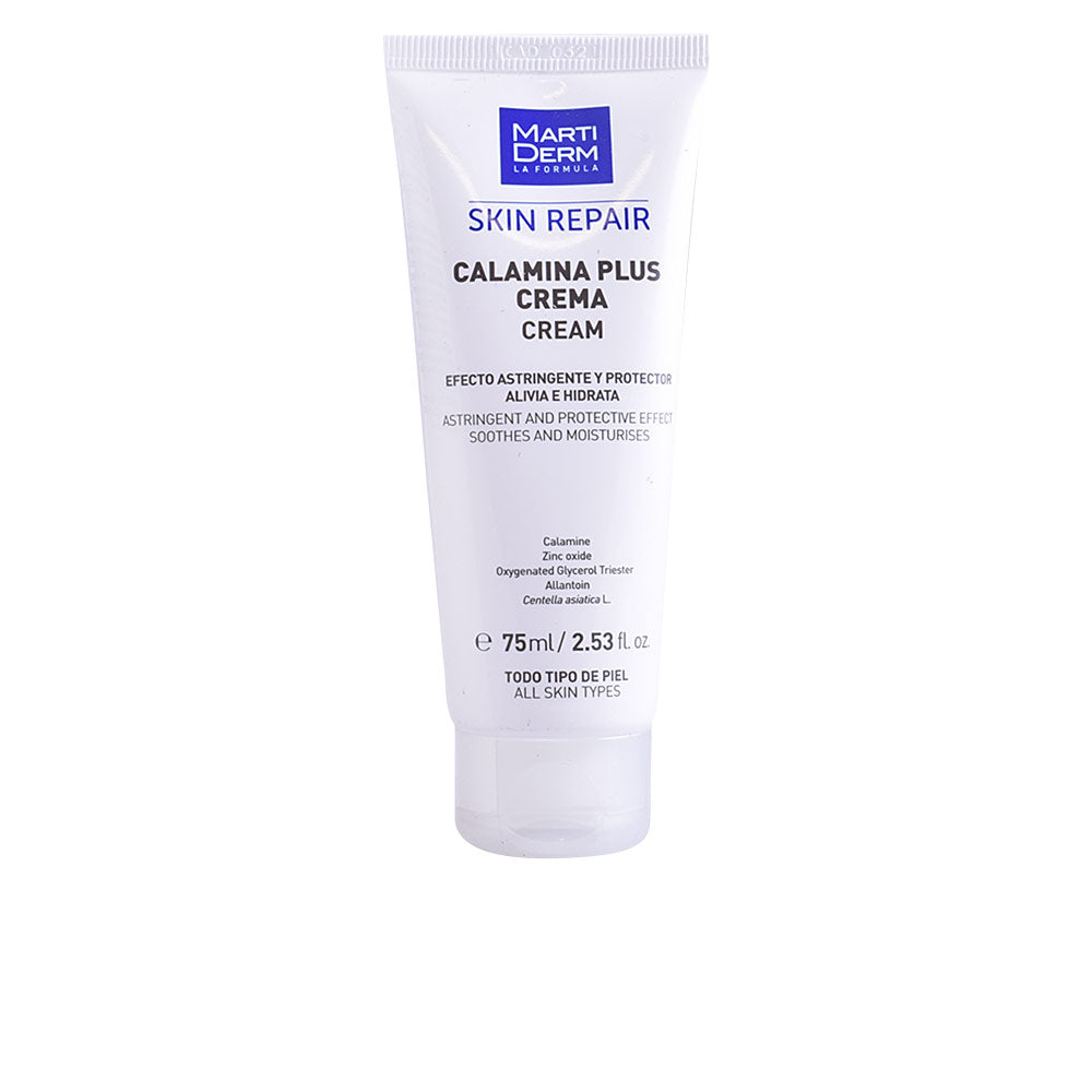 75 ml tube of soothing calamine repair cream, white cream texture, calming formula