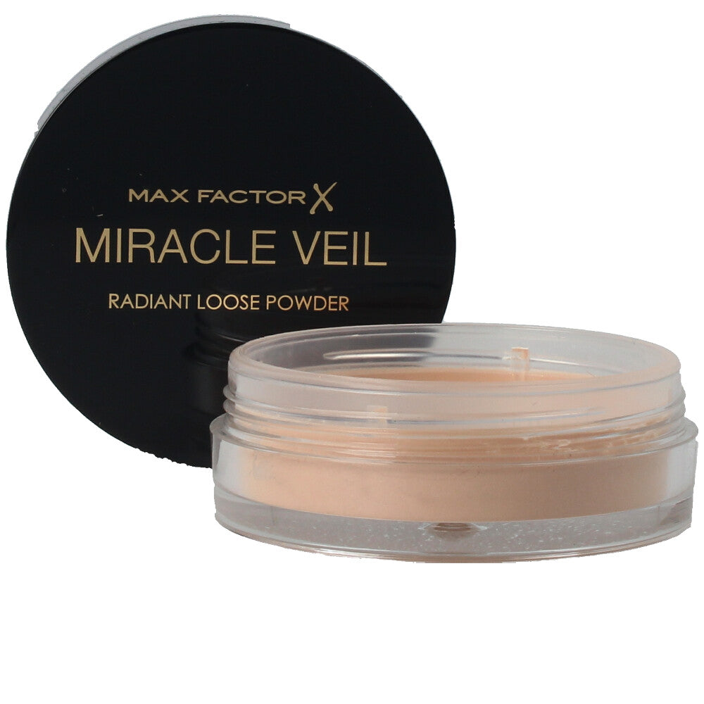 Small jar of translucent loose powder with puff, 4 g, light-reflecting finish