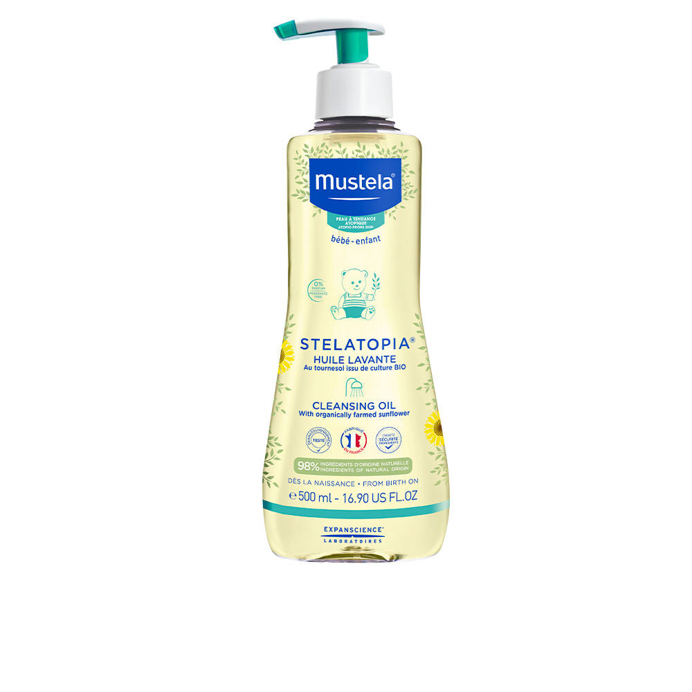 500 ml pump bottle of unscented cleansing bath oil for newborns and atopic-prone skin