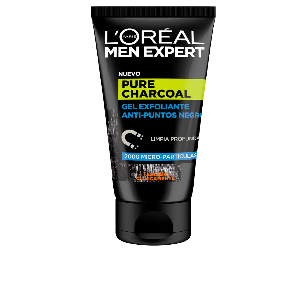 100 ml charcoal exfoliating gel tube, dark grey gel, mint extract callout