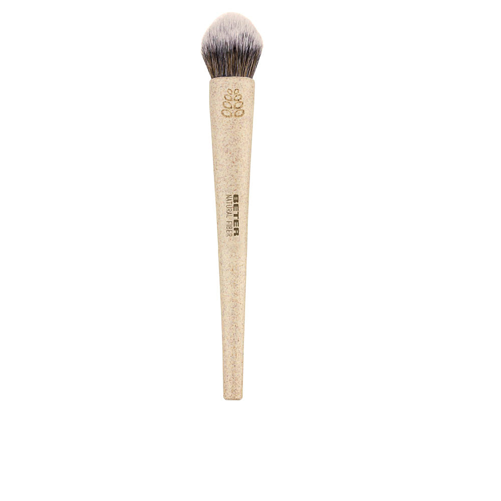 Beige Yachiyo blush brush with tapered synthetic bristles and wheat‑fibre handle