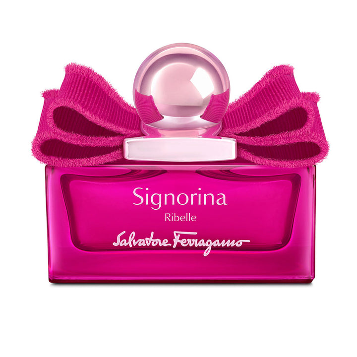 Pink-decorated perfume bottle with fuchsia bow, 50 ml, floral scent