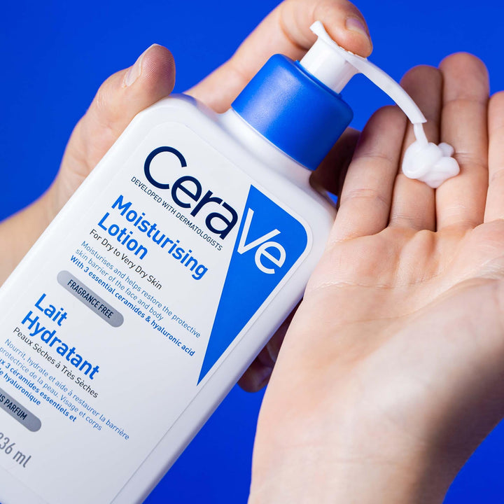 236 ml light, non‑greasy hydrating body lotion with three ceramides and hyaluronic acid