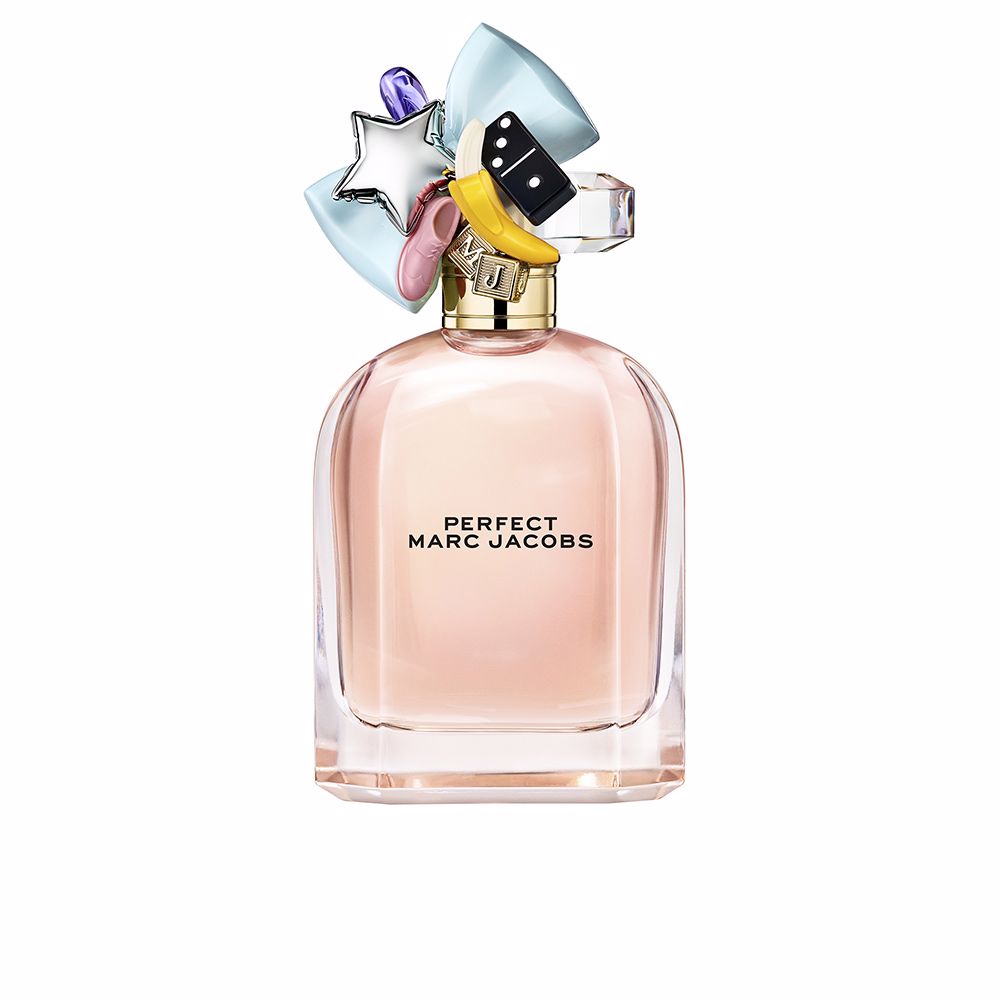 Rounded glass bottle with pink perfume and decorative charms, 50 ml