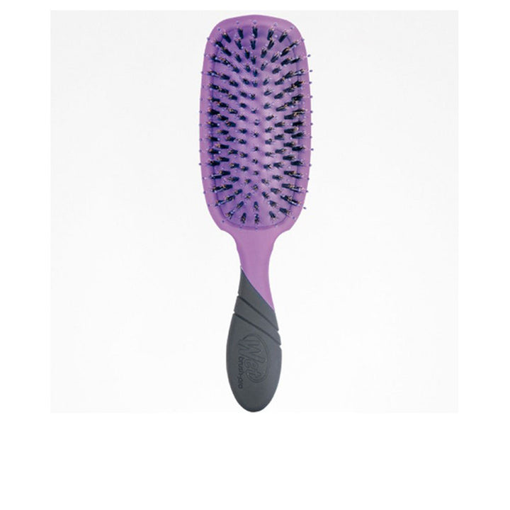 Purple paddle hair brush with mixed boar and IntelliFlex bristles, compact design
