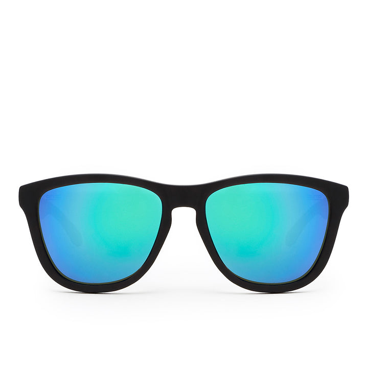 Unisex black square TR90 sunglasses with microfibre case and stickers