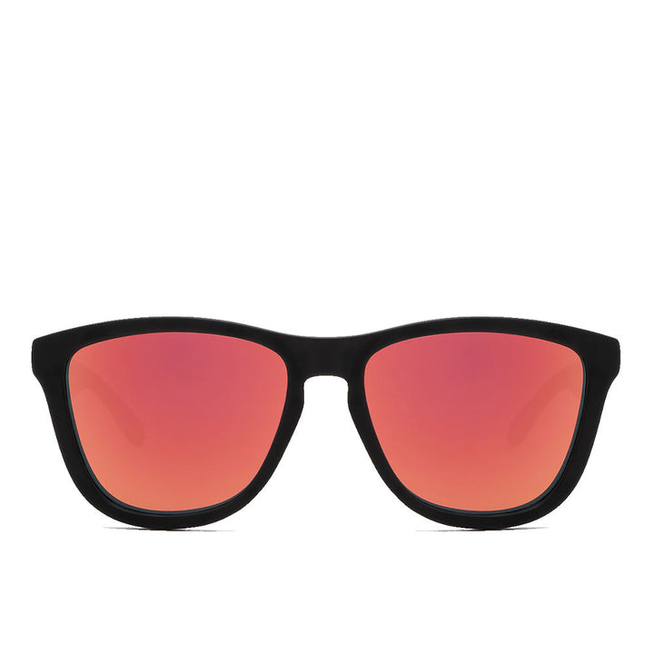 Unisex black square TR90 sunglasses with microfibre case and stickers