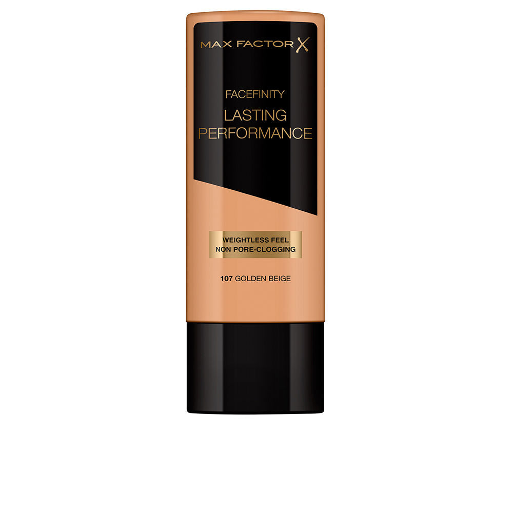 Bottle of water‑based longwear foundation, shade 107, compact glass packaging