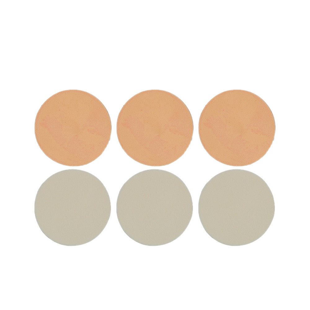 Round latex‑free makeup sponge, neutral colour, tapered edge for blending