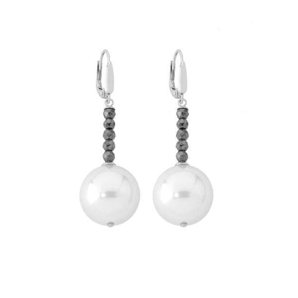 Timeless Elegance Pearl and Black Bead Drop Earrings