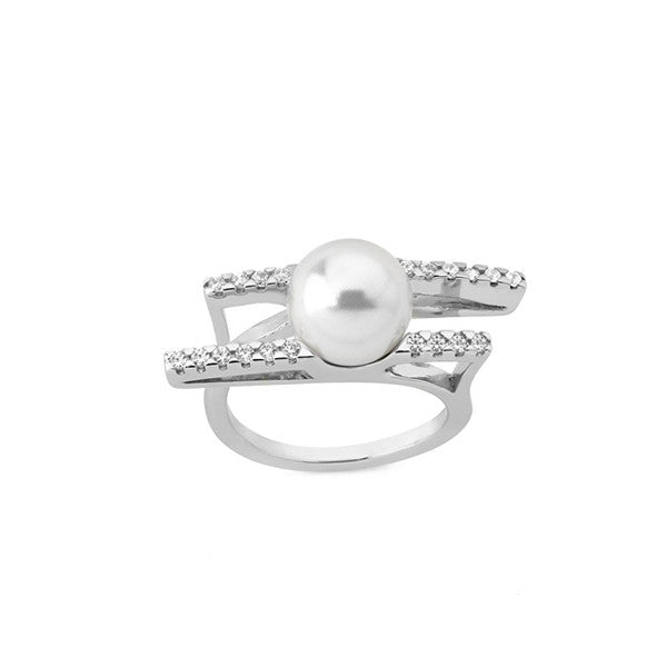 Timeless Elegance Pearl and Crystal Silver Ring