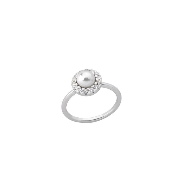 Timeless Elegance Pearl and Crystal Silver Ring