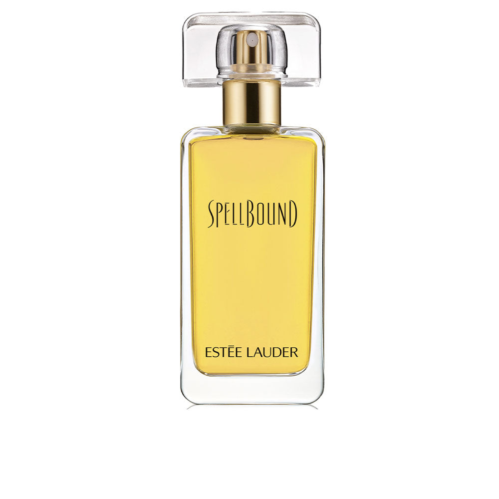 50 ml glass eau de parfum bottle; warm amber liquid, floral spice notes