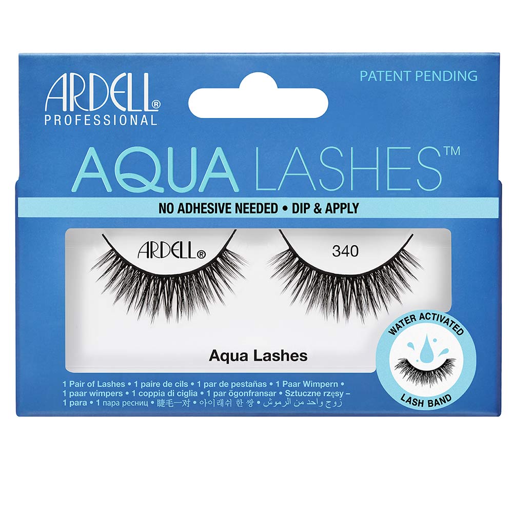 Single pair rounded water-activated false lashes with black band, medium volume