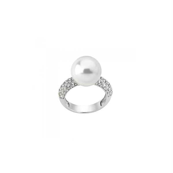Timeless Elegance Pearl and Crystal Silver Ring