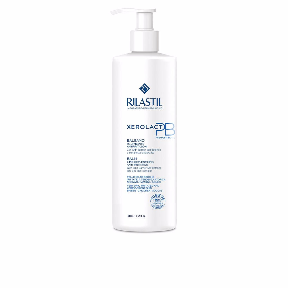 400 ml balm jar with creamy texture, labelled for dry sensitive skin