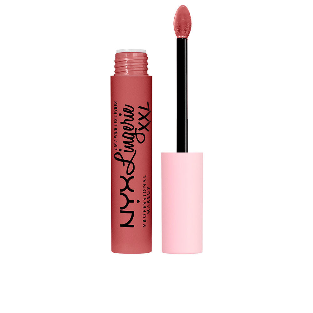 Neutral beige‑brown liquid lipstick tube with doe‑foot applicator, matte finish