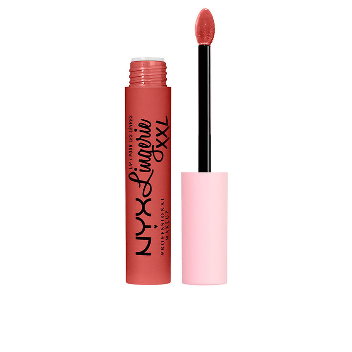 Tube of warm brown matte liquid lipstick with angled applicator, 32.5 g
