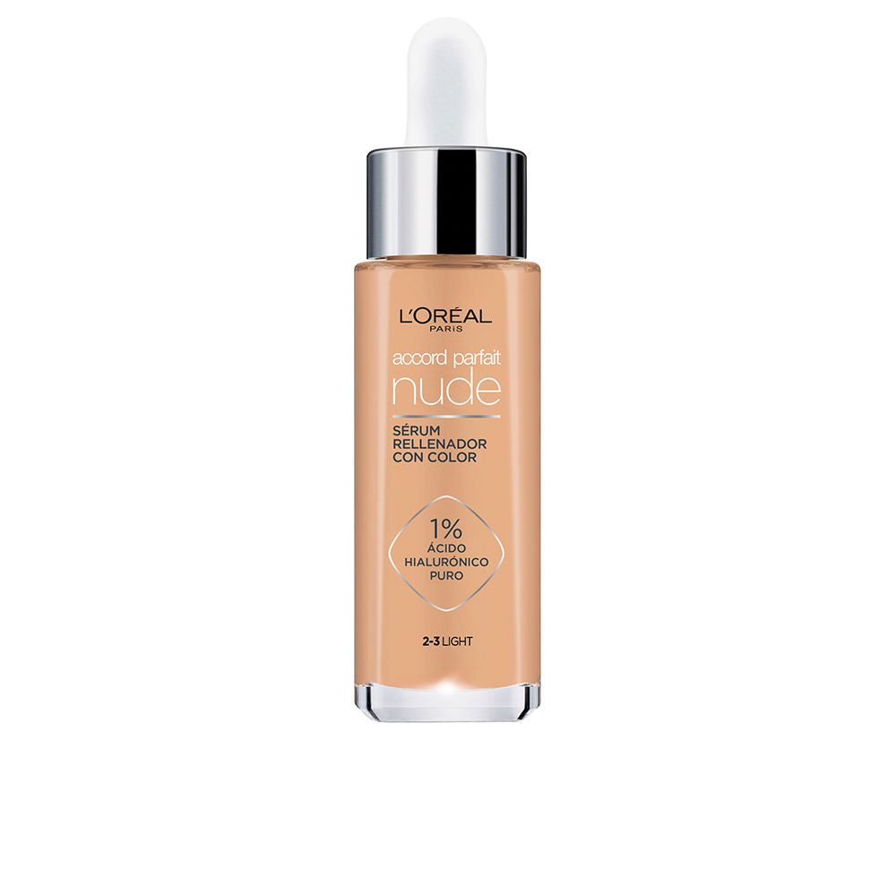30 ml tinted hydrating serum bottle with pump, lightweight luminous finish