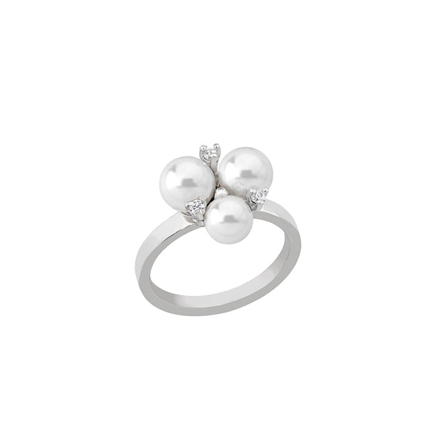Timeless Elegance Pearl and Crystal Silver Ring