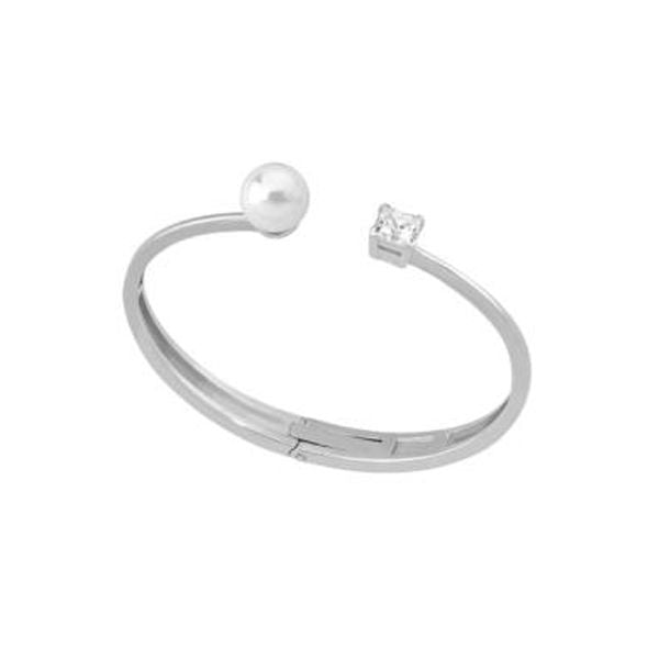 Timeless Minimalist Open Cuff with Pearlescent Grace