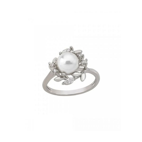 Timeless Elegance Pearl and Crystal Silver Ring