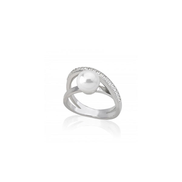 Timeless Elegance Pearl and Crystal Silver Ring