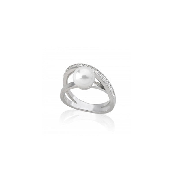 Elegant Silver Ring with Pearl and Crystal Accents