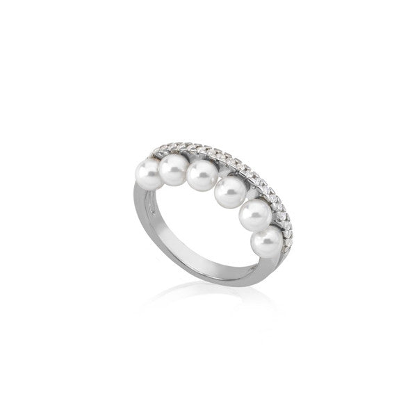 Timeless Elegance Pearl and Crystal Silver Ring
