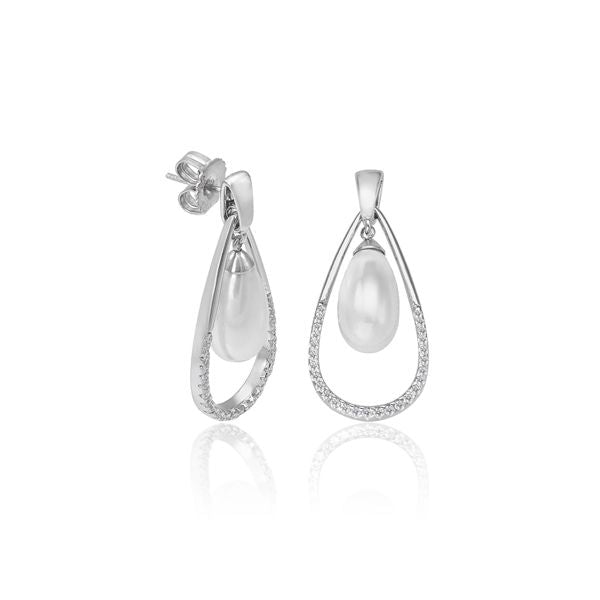 Timeless Elegance Pearl Drop Earrings with Diamond Accents