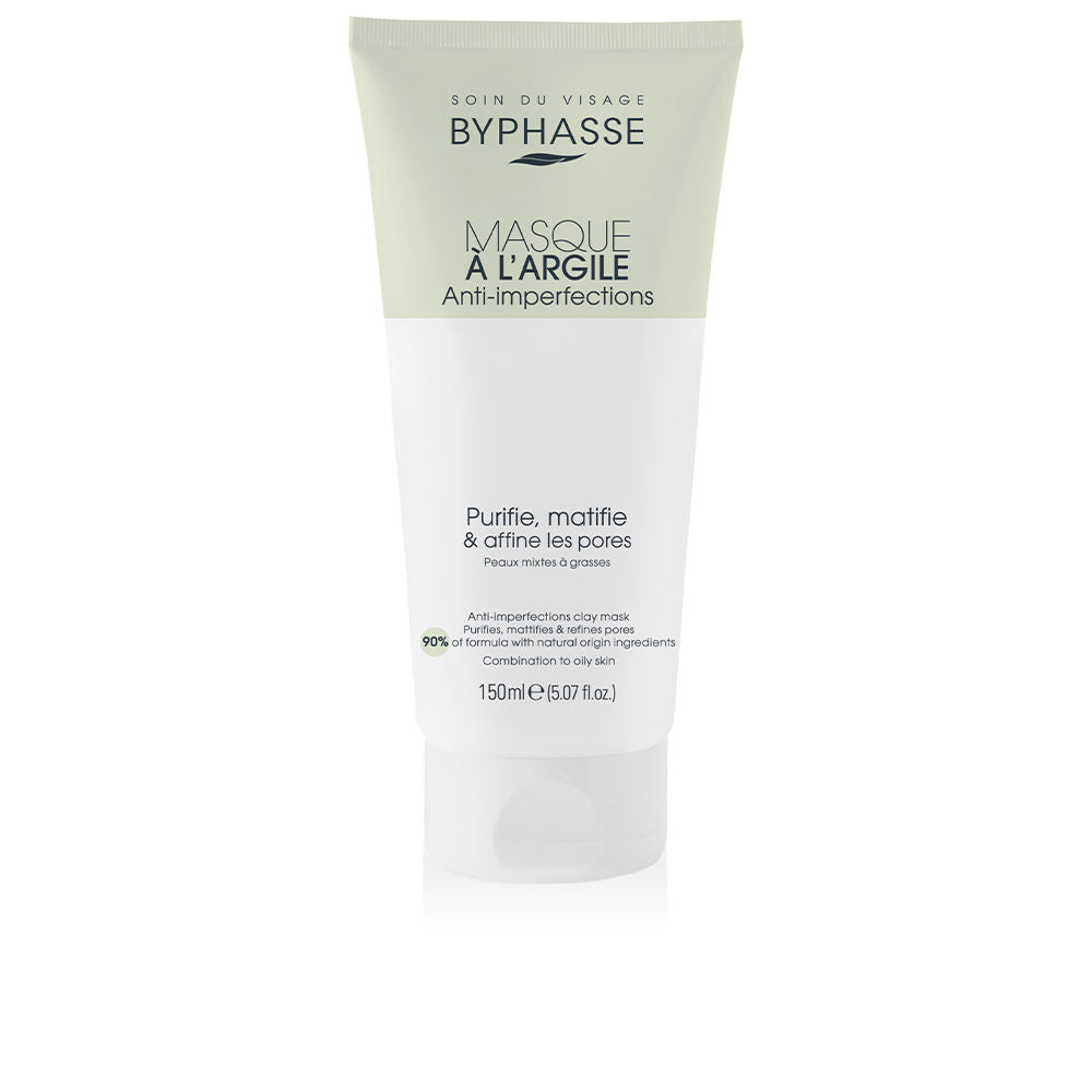 150 ml green clay mask tube; buchu and jojoba ingredients highlighted