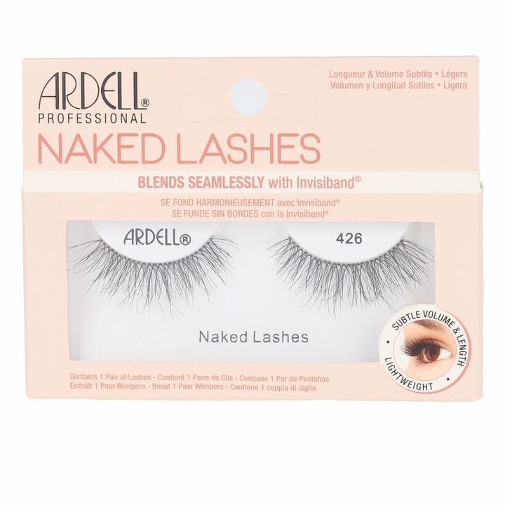 Pair of lightweight faux-mink strip lashes on storage tray, natural volume