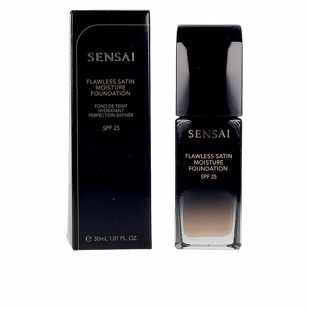30 ml bottle of satin finish, hydrating foundation in warm beige