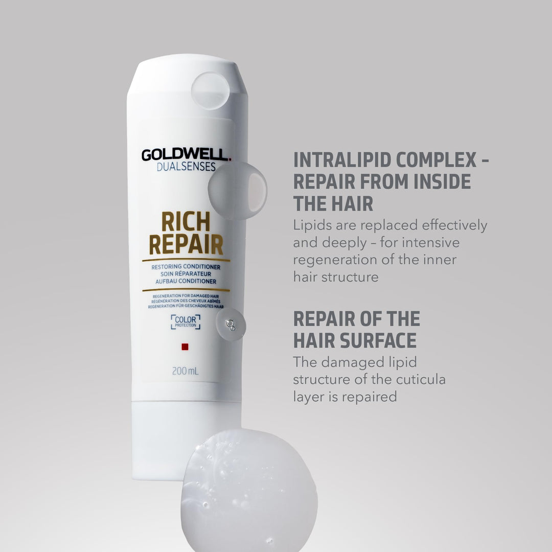 200 ml tube of restoring conditioner for dry, damaged hair, creamy texture