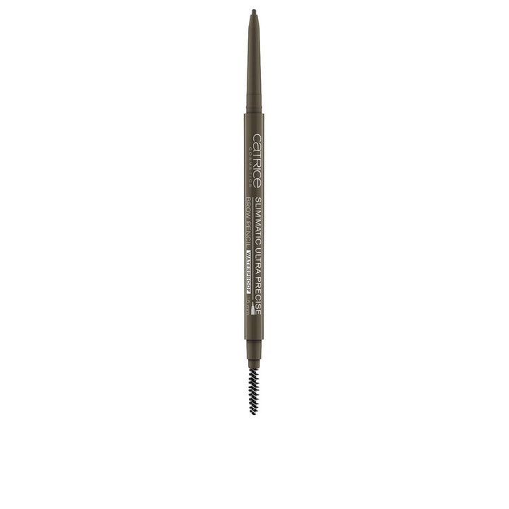 Slim 1.5 mm waterproof brow pencil in muted brown shade, retractable tip visible