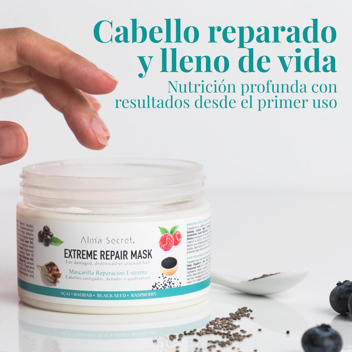 250 ml jar of extreme repair hair mask; creamy texture, botanical oil blend
