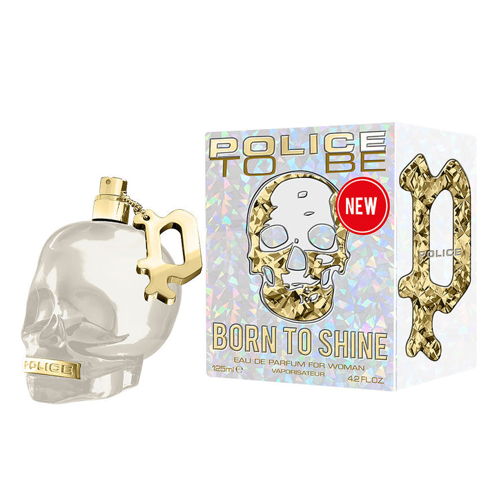 Pearlescent white perfume bottle with gold accents, 125 ml, gourmand floral notes