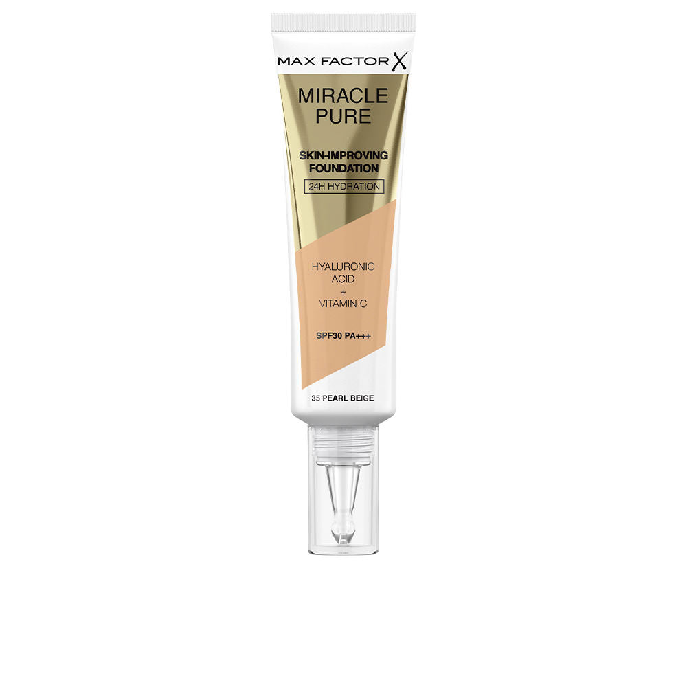 30 ml tinted SPF30 foundation bottle in shade 35 Pearl Beige, luminous finish