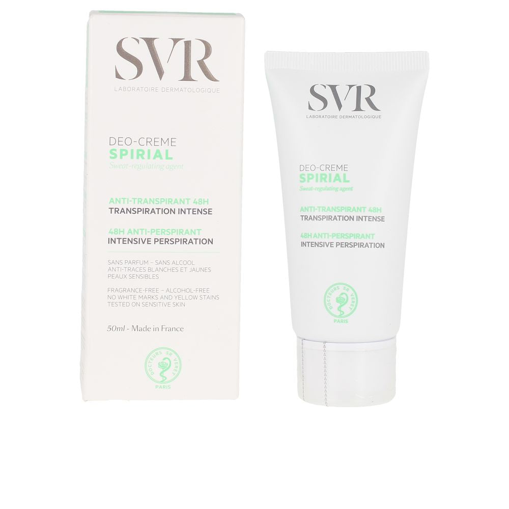 Svr Laboratoire Dermatologique Minimalist white deodorant cream tube and box with green and grey text, screw-cap tube visible, plastic and cardboard