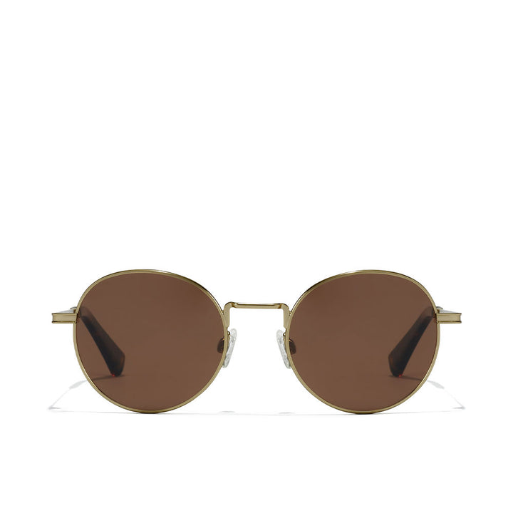 Round gold-havana metal sunglasses with polarised dark lenses, Unisex