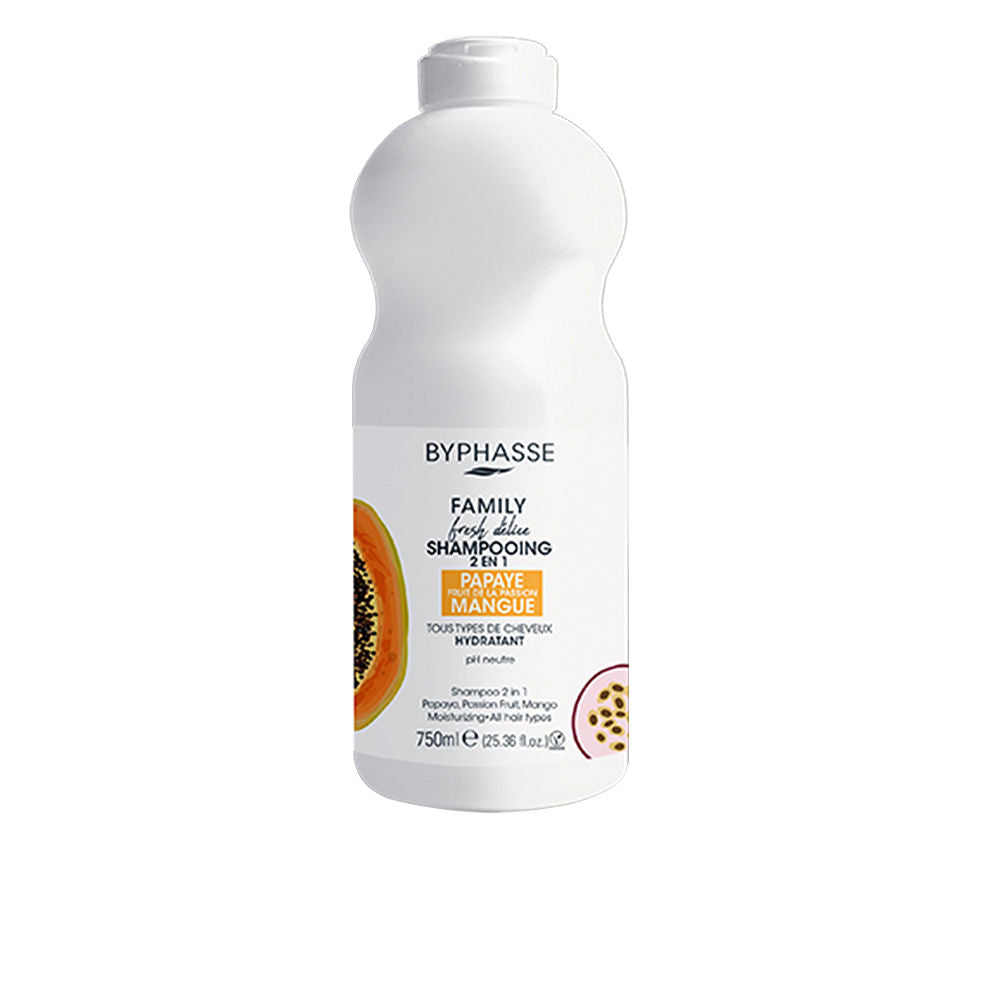 750 ml bottle of 2‑in‑1 shampoo conditioner with mango, papaya, passionfruit
