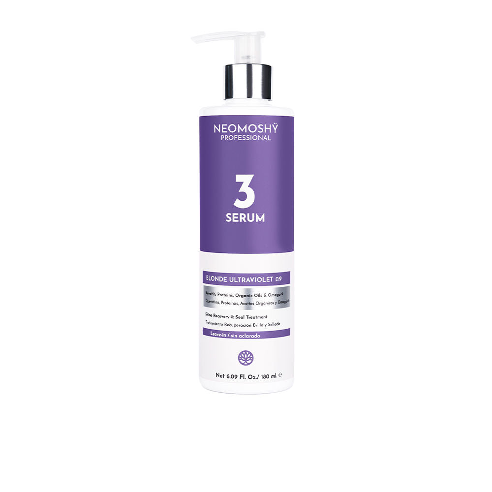 180 ml purple-tinted serum bottle for blonde hair repair, pump dispenser