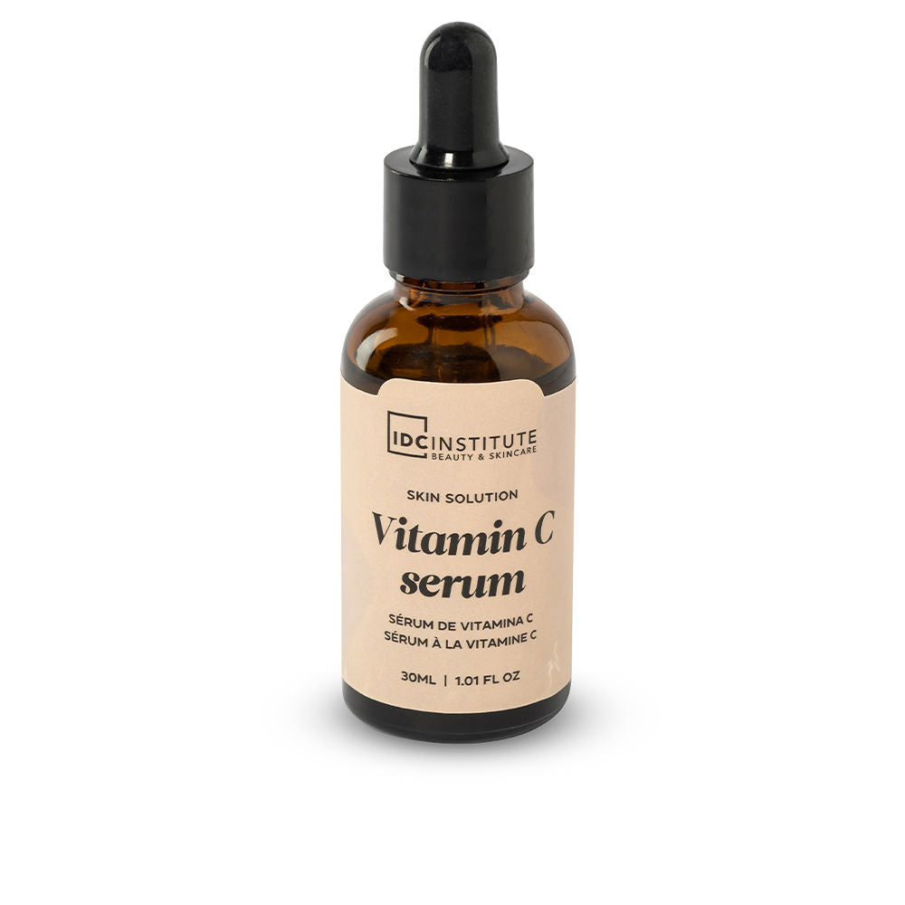 30 ml clear serum bottle with dropper, amber liquid, Vitamin C label
