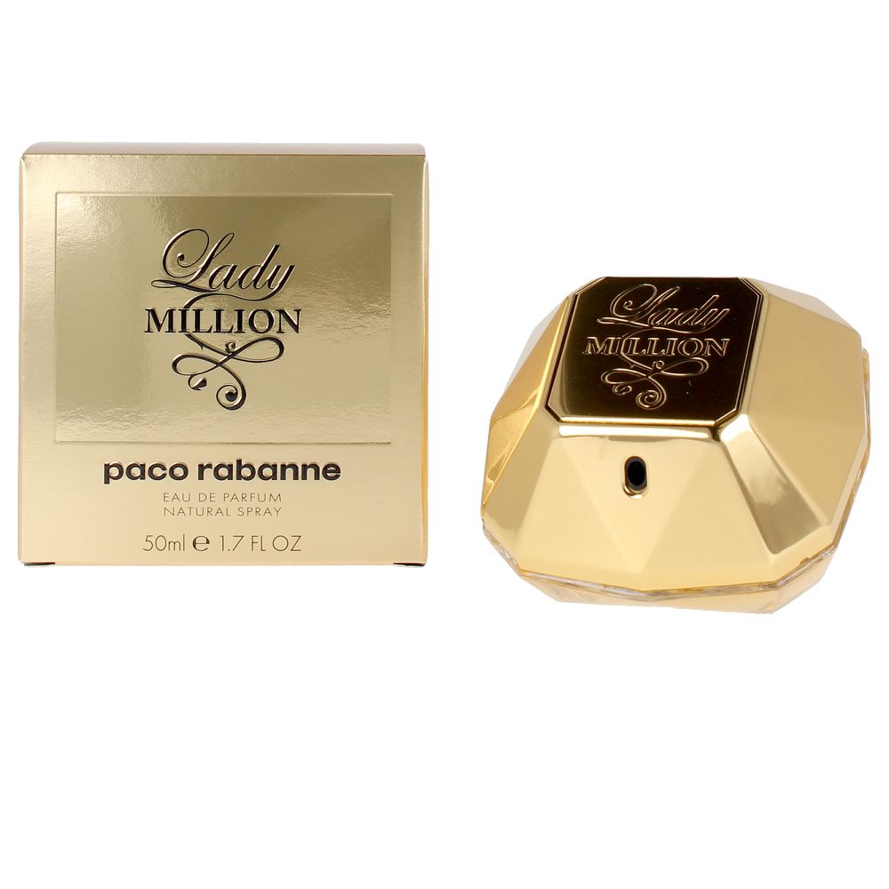 Golden faceted perfume bottle and box, 50 ml; amber floral-fruity fragrance for Women