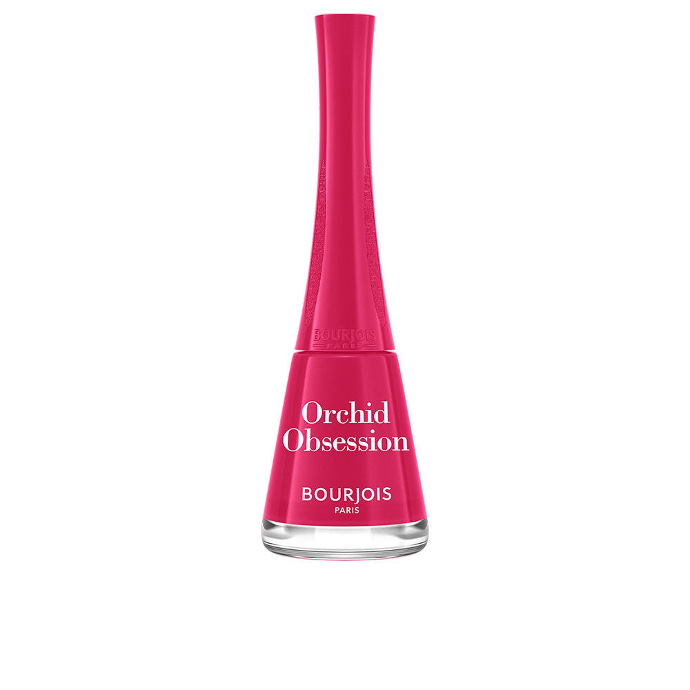 Orchid-pink cream nail polish bottle with fan brush, 9 ml, high gloss