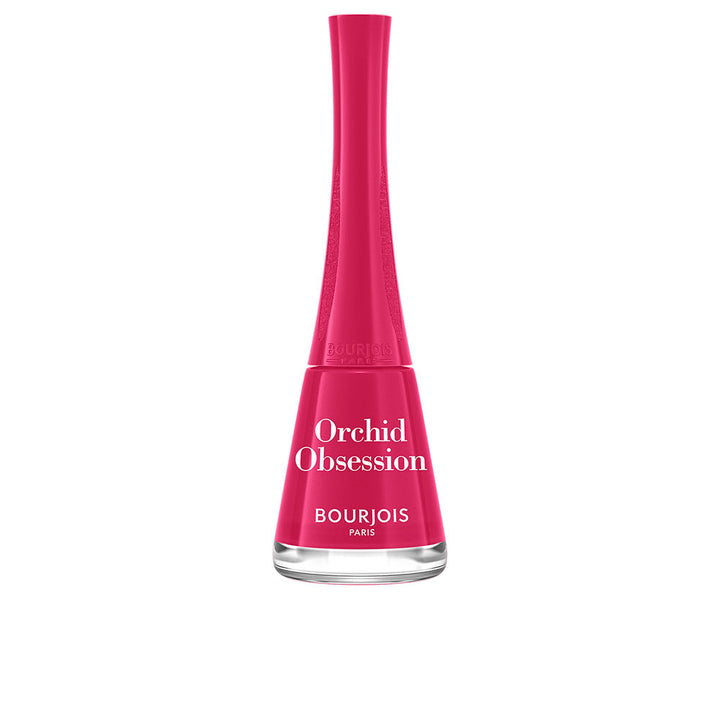 Orchid-pink cream nail polish bottle with fan brush, 9 ml, high gloss